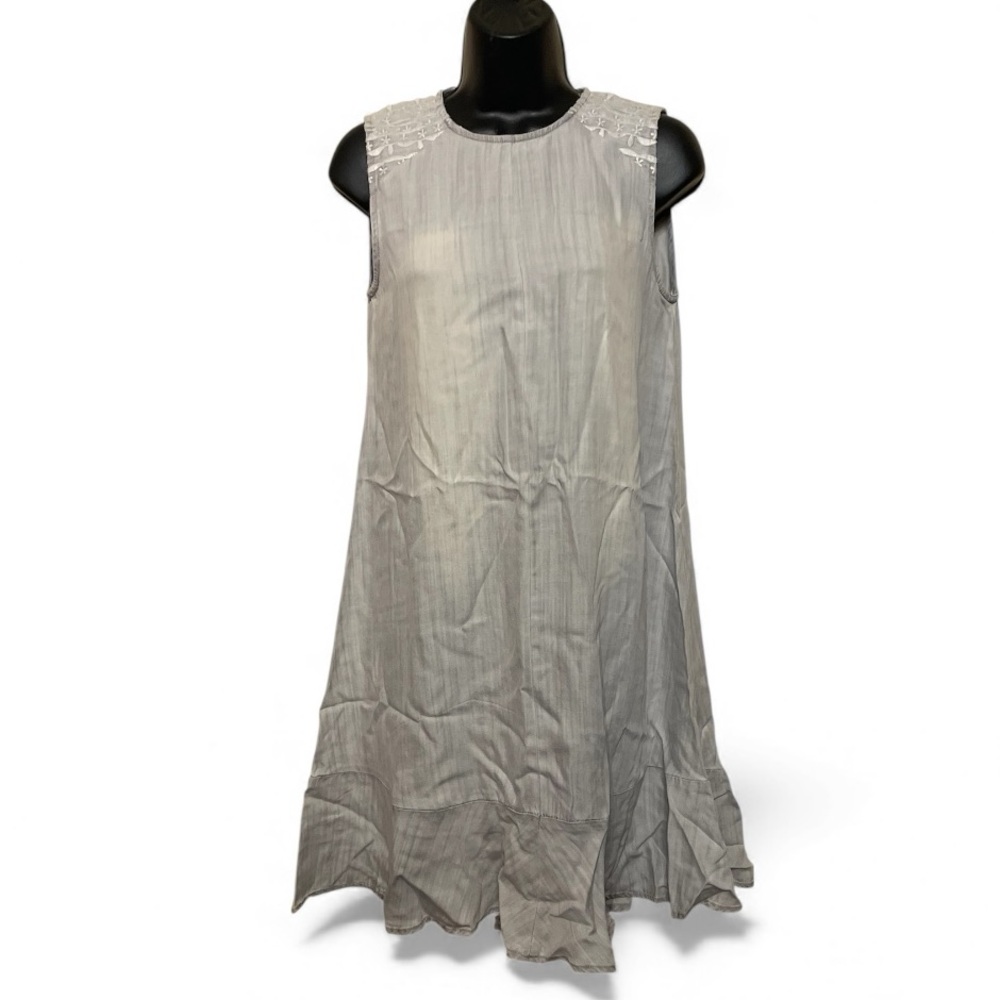 Laju Los Angeles Sz 6 xsmall gray sleeveless dress midi ruffle hem Ptp 17 “ 35 L - Picture 6 of 9